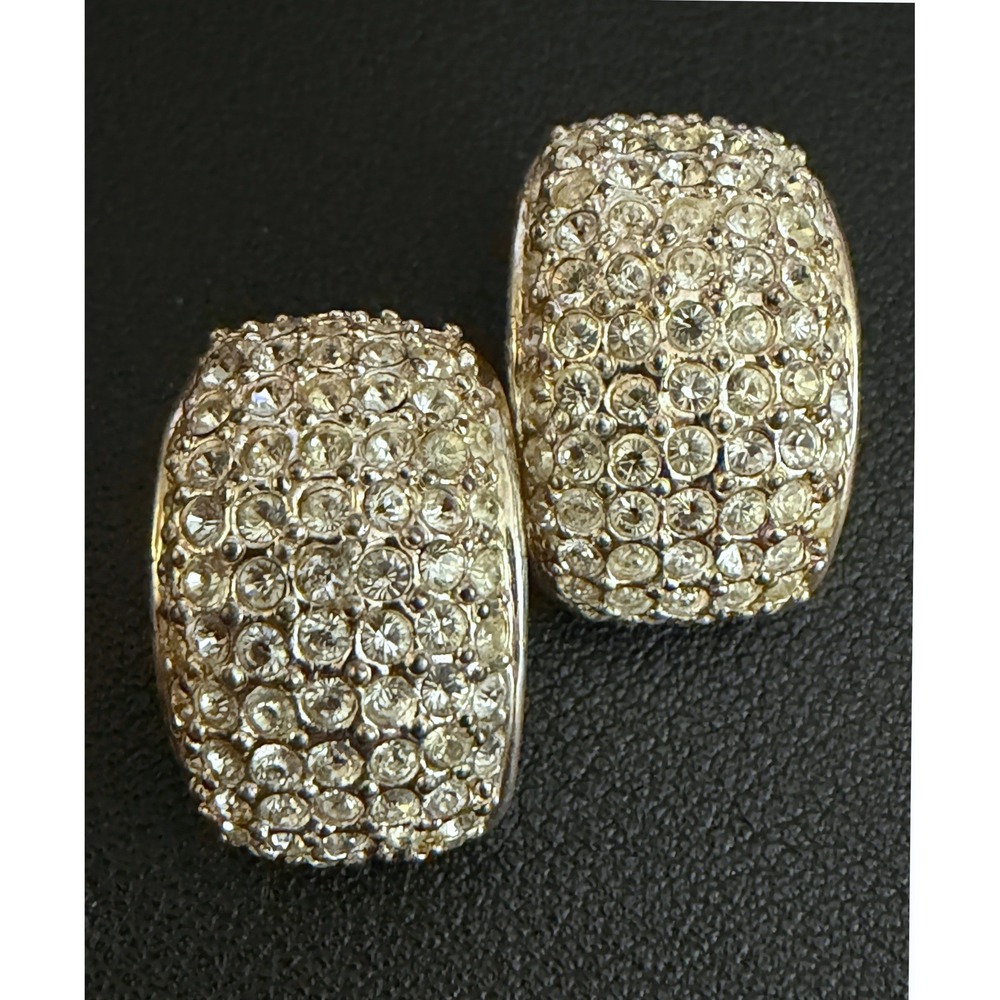 Vintage ROMAN Rhinestone Earrings Clip Ons Glam Silver Tone